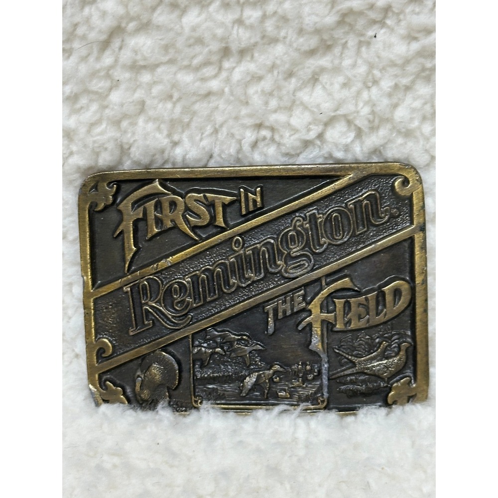 Bergamot Remington Belt Buckle First In The Field Brass Hunting Turkey Pheasant